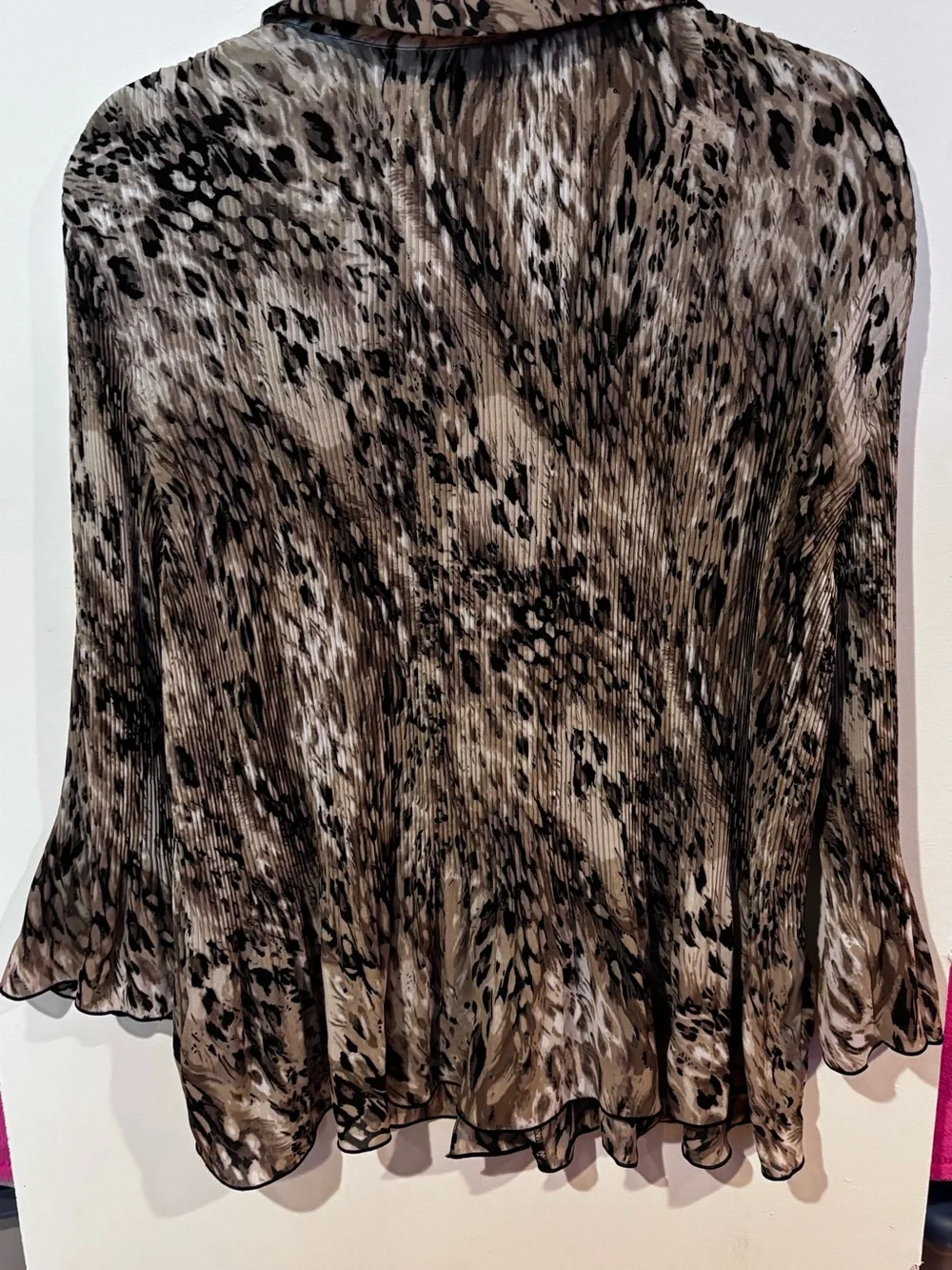 Covington Taupe and Black Printed Pleated Blouse